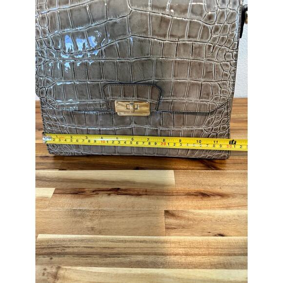 Brahmin Satchel Snake Skin Pattern Leather Bag Purse Gray Tan - Picture 4 of 9